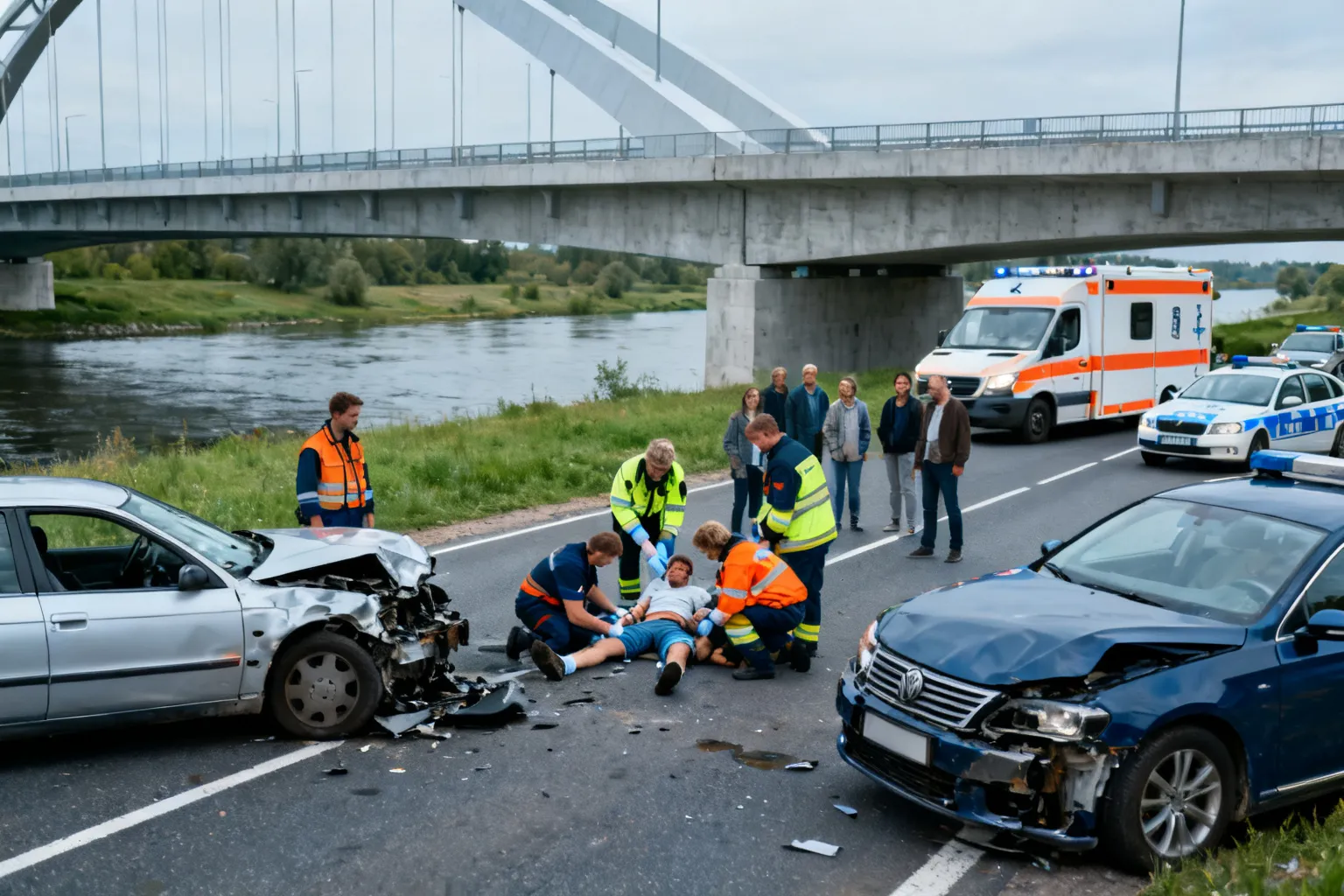 Wypadek na drodze nr 90 przy moście pod Kwidzynem — cztery osoby ranne