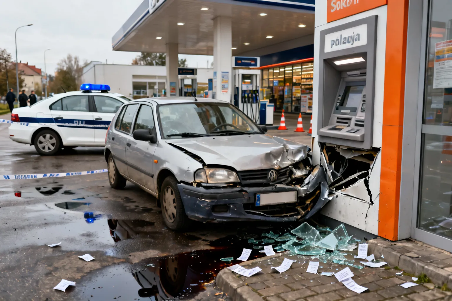 Pijany kierowca z 4‑latkiem uderzył w bankomat na stacji paliw